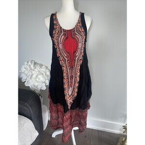 Step In Style Dress Sleeveless Black Printed Triangle Hem Size XL